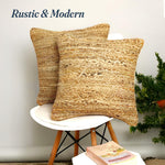 Load image into Gallery viewer, The Fine Living Co. Jute Throw Pillow Covers Braided Decorative Pillow Covers Farmhouse Accent Pillows for Couch Living Room Decor 18 x 18 inch Natural 2Pc