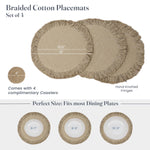 Load image into Gallery viewer, The Fine Living Co. Braided Cotton Placemats (Set of 4 15 Inches) with 4 Free Coasters Washable Anti Slip Heat Resistant Mats Boho Woven Round Table Mats for House Decor Kitchen and Dining