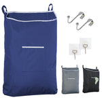 Load image into Gallery viewer, Fine Living Large Hanging Laundry Hamper with Over Door Hooks & Adhesive Durable Space Saving Laundry Bag with Zipper and Wide Open Top Hanging Dorm Laundry Hamper 18 x4.75 x28 (Navy Blue L)