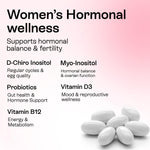 Load image into Gallery viewer, Myo Inositol D Chiro Inositol Supplement for Women Hormone Balance Healthy Ovarian Support 40:1 Myo Inositol Blend with Folate Vitamin D3 B12 & 20 Billion CFU Probiotics 60 Capsules