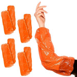 Load image into Gallery viewer, Disposable Sleeve Protectors for Arms 18 Inch Long Pack of 100 Orange Disposable Arm Sleeve Protectors with Elastic Ends 1 mil Thick and Waterproof Polyethylene Disposable Sleeves to Cover Arms