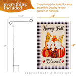 Load image into Gallery viewer, G128 Combo Pack: Garden Flag Stand Black 36 in x 16 in & Garden Flag Fall Decoration Happy Fall Blessed Two Gnomes Sitting on Pumpkins 12x18 DoubleSided Blockout Fabric