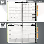 Load image into Gallery viewer, 2025 2026 HARDCOVER Leather Planner Weekly & Monthly 6.5 * 8.5 Inches Academic Planner Business Personal or Student Pen Holder Thick Paper July 2025 June 2026 (Dark Grey)