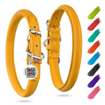 Load image into Gallery viewer, Yellow Ultra Soft Rolled Leather Dog Collar for Dogs Soft Padded 1821 inch Neck