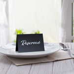 Load image into Gallery viewer, 10 Pack Black Reserved Table Signs for Wedding Silver Foil Reserved Seating Signs for Wedding Chairs Church Pews Double Sided Cardstock Reserved Signs for Tables Table Tent Reservation Cards