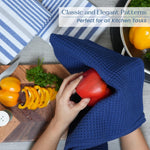 Load image into Gallery viewer, The Fine Living Co. Decorative Kitchen Towels Set of 3 Recycled Cotton Waffle Weave Dish Towels for Drying Dishes 28x18 inch Blue Absorbent Tea Towels Boho Stripe Design Eco Friendly