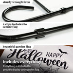 Load image into Gallery viewer, G128 Combo Pack: Garden Flag Stand Black 36 in x 16 in & Garden Flag Happy Halloween Decoration Three Gnomes Spider Web 12x18 DoubleSided Burlap Fabric
