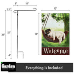 Load image into Gallery viewer, G128 Combo Pack: Garden Flag Stand Black 36x16 Inch & Garden Flag Welcome Sleeping Puppy 12x18 Inch