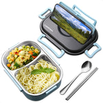 Load image into Gallery viewer, 48.5 Oz Stainless Steel Bento Box Adult with Phone Stand – Reusable Stainless Steel Lunch Box for Hot Food with Durable Plastic & Soft Rubber Cover – Insulated Lunch Containers with Spoon & Chopsticks