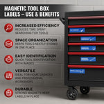 Load image into Gallery viewer, 90 Pcs Magnetic Tool Box Labels 3.5x1 inch Blue Magnetic Toolbox Labels for Tool Box Drawers Strong Magnet Toolbox Organizer Chest Pre Printed & Blanked Emblems for Organization Toolbox Emblems