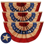 Load image into Gallery viewer, 3 Pack: USA Tea Stained Pleated Fan Flag 1.5x3FT Burlap Embroidered Polyester Stars and Stripes