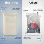Load image into Gallery viewer, The Fine Living Co. Hanging Laundry Hamper with Over Door Hooks & Adhesive Durable Space Saving Laundry Bag with Zipper and Wide Open Top Hanging Dorm Laundry Hamper 18 x4.75 x28 (Beige L)