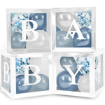 Load image into Gallery viewer, Baby Shower Boxes with Letters 44 Pcs White Boxes with White Dusty Blue Light Blue and Confetti Balloons Gender Reveal & Party Decoration Set by