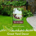 Load image into Gallery viewer, G128 Garden Flag Sleeping Puppy and Welcome Quote 12x18 Inch Printed 150D Polyester Everyday Decoration, Rustic Holiday Seasonal Outdoor Flag