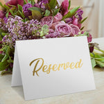 Load image into Gallery viewer, 10 Pack Gold Reserved Table Signs for Wedding Party Restaurant Double Sided Reserved Table Signs Gold Reserved Signs for Tables Gold Table Reserved Cards White Paper Reserved Table Tent Card