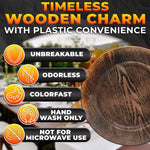 Load image into Gallery viewer, Plastic Chargers for Dinner Plates Set of 4 Large 13 inch Round Design Colorfast and Elegant Suitable for Dinner Settings Events Weddings and Gatherings Faux Wood Charger Plates