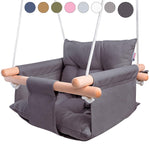Load image into Gallery viewer, Dark Gray Canvas Baby Swing Wooden Hanging Swing Seat Chair with Safety Belt Durable Baby Swing Chair Outdoor and Indoor Swing for Kids Mounting Hardware Included Dark Gray