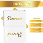 Load image into Gallery viewer, 10 Pack Gold Reserved Table Signs for Wedding Party Restaurant Double Sided Reserved Table Signs Gold Reserved Signs for Tables Gold Table Reserved Cards White Paper Reserved Table Tent Card