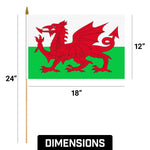 Load image into Gallery viewer, G128 12 Pack Handheld Wales Welsh Stick Flags 12x18 In Printed 150D Polyester, Country Flag, Solid Wooden Stick, Spear Gold Tip
