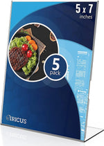 Load image into Gallery viewer, 5 Pack Acrylic Sign Holders 5x7 inch Plastic Stands for Display 5 X 7 Acrylic Sign Holder with Vertical Slanted Back Clear Plastic Sign Holder Paper Display Table Stand Flyer Document Paper