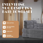 Load image into Gallery viewer, Gray Bath Towel Set of 6 Cotton 100% Highly Absorbent Towels for Bathroom 2 Luxury Bath Towels 650GSM 2 Hand Towels 2 Washcloths