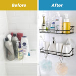 Load image into Gallery viewer, Adhesive Shower Caddy 2 Pack Black Shelf Organizer with Hooks Stainless Steel