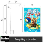 Load image into Gallery viewer, G128 Combo Pack: Garden Flag Stand Black 36x16 Inch & Garden Flag Summer Fun with Cat in Pool 12x18 Inch