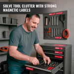 Load image into Gallery viewer, 90 Pcs Magnetic Tool Box Labels 3.5x1 inch Red Magnetic Toolbox Labels for Tool Box Drawers Strong Magnet Toolbox Organizer Chest Pre Printed & Blanked Emblems for Organization Toolbox Emblems