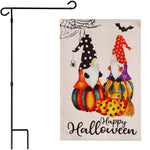 Load image into Gallery viewer, G128 Combo Pack: Garden Flag Stand Black 36 in x 16 in & Garden Flag Happy Halloween Decoration Two Witchy Gnomes 12x18 DoubleSided Blockout Fabric