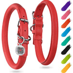 Load image into Gallery viewer, Rolled Leather Dog Collar Padded 18–21 in Neck Red