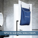 Load image into Gallery viewer, Fine Living Co. Large Hanging Laundry Hamper with Over Door Hooks & Adhesive Durable Space Saving Laundry Bag with Zipper and Wide Open Top Hanging Dorm Laundry Hamper (Navy Blue XL)