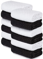 Load image into Gallery viewer, 12 Pack Cotton Kitchen Towels Waffle Weave for Embroidery 15x26 In Black White
