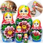 Load image into Gallery viewer, Traditional Russian Nesting Dolls Set 5 pcs Handmade Babushka Nesting Dolls with Flowers Matryoshka Doll with Flower Decororations Munecas Rusas