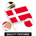 Load image into Gallery viewer, G128 24 Pack Handheld Denmark Danish Stick Flags 12x18 In Printed 150D Polyester, Country Flag, Solid Wooden Stick, Spear Gold Tip