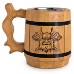 Load image into Gallery viewer, Viking Beer Mug Tankard Norse Cup for Men Stainless Steel Mug 20 oz Oak Wood