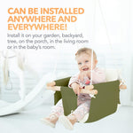 Load image into Gallery viewer, Canvas Baby Swing Wooden Hanging Swing Seat Chair with Safety Belt Durable Baby Swing Chair Outdoor and Indoor Swing for Kids Mounting Hardware Included Green