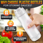 Load image into Gallery viewer, Set of 3 Condiment Squeeze Bottles for Sauces 16 oz Easy to Fill Clear Bottles with Self Closing Valve Ready to Dispense for Dressings Ketchup Mustard & More Durable Reusable Mess Free Design