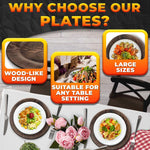 Load image into Gallery viewer, Plastic Chargers for Dinner Plates Set of 4 Large 13 inch Round Design Colorfast and Elegant Suitable for Dinner Settings Events Weddings and Gatherings Faux Wood Charger Plates
