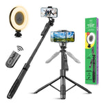 Load image into Gallery viewer, Phone Tripod 62 Selfie Stick for iPhone with Remote and 3W LED Light, Universal Mount, Phone Stand for Recording & Streaming, Tripod for iPhone & Android Phone & Gopro