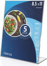 Load image into Gallery viewer, 5 Pack Acrylic Sign Holders 8.5x11 Plastic Stands for Display 8 1 2 x 11 Acrylic Sign Holder with Vertical Slanted Back Clear Plastic Sign Holder Paper Display Table Stand Flyer Document Paper