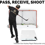 Load image into Gallery viewer, Rapid Rebounder 24 inch Double Sided Hockey Passer Puck Rebounder Passing & Shooting Trainer for One Timers Hockey Training Equipment Easy Setup Screws & Stickers Included White