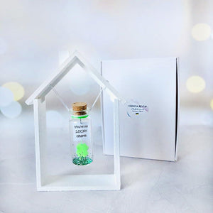 Tiny Magical Message in a Bottle Gift Idea Classy Inspirational Gifts for Him and Her Unique Presents for Women and Men (Green Clover You're My Lucky Charm in Wooden Frame)