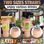 Load image into Gallery viewer, 46 Oz Glass Tumbler with Straw and Lid   Peach Glass Water Bottle with Natural Bamboo Lid 2 Slim and Boba Straws Silicone Sleeve Dishwasher Safe Car Holder Friendly Ergonomic Grip Easy Visibility
