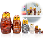Load image into Gallery viewer, Owl Nesting Dolls Set of 7 Hand Painted Wooden Owl Figurines Unique Owl Home
