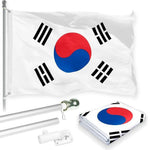 Load image into Gallery viewer, G128 Combo Pack: 6 Feet Tangle Free Spinning Flagpole (Silver) South Korea South Korean Flag 3x5 ft Printed 150D Brass Grommets (Flag Included) Aluminum Flag Pole