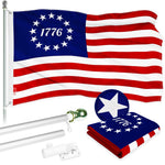 Load image into Gallery viewer, G128 Combo Pack: 5 Ft Tangle Free Aluminum Spinning Flagpole (Silver) &amp; Betsy Ross 1776 Flag 2.5x4 Ft, ToughWeave Series Embroidered 300D Polyester  Pole with Flag Included