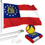 Load image into Gallery viewer, G128 Combo Pack: 6 Ft Tangle Free Spinning Flagpole (Silver) &amp; Georgia Flag 3x5 Ft Embroidered 220GSM Spun Polyester, Brass Grommets (Flag Included) Aluminum Flag Pole