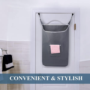 The Fine Living Co. X Large Hanging Laundry Hamper with Over Door Hooks & Adhesive Durable Space Saving Laundry Bag with Zipper and Wide Open TopHanging Dorm Laundry Hamper 20 x3.75 x31  (Grey XL)