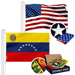 Load image into Gallery viewer, G128 Combo Pack: USA American Flag 3x5 Ft Embroidered Stars &amp; Venezuela (Venezuelan) Flag 3x5 Ft Doublesided Embroidered 210D