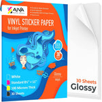 Load image into Gallery viewer, Printable Vinyl Sticker Paper   Waterproof Decal Paper for Inkjet Printer   30 Self Adhesive Sheets   Glossy White   Standard Letter Size 8.5 x11